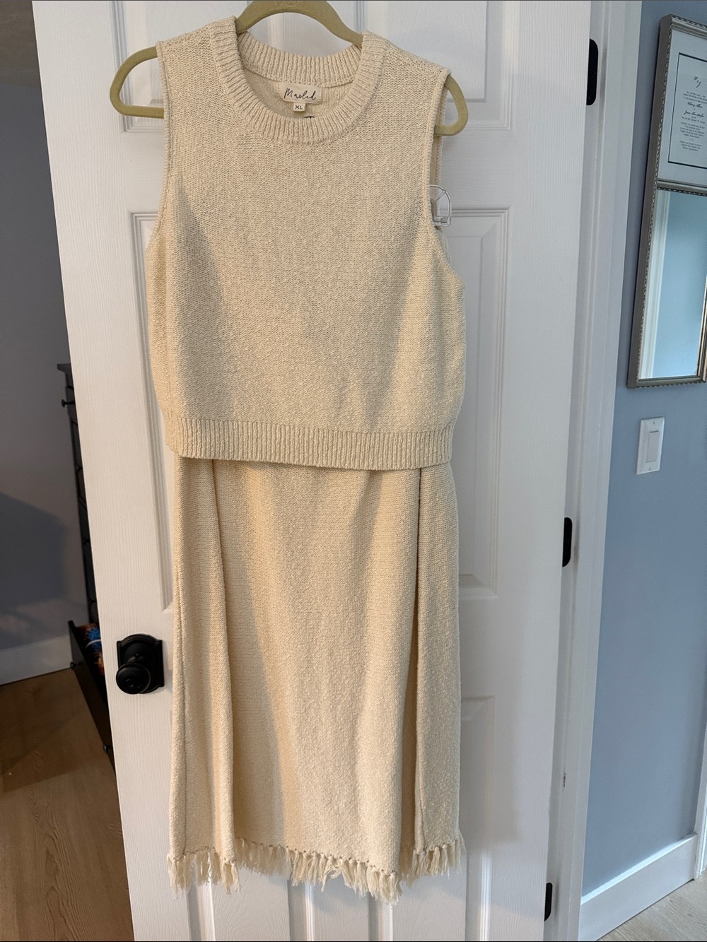 Marled Cream Sleeveless Knit Midi Dress with Fringe Hem